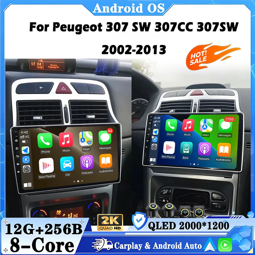 For Peugeot 307 SW 307CC 307SW 2002-2013Car Multimedia Player Android16 GPS Navigation Aut