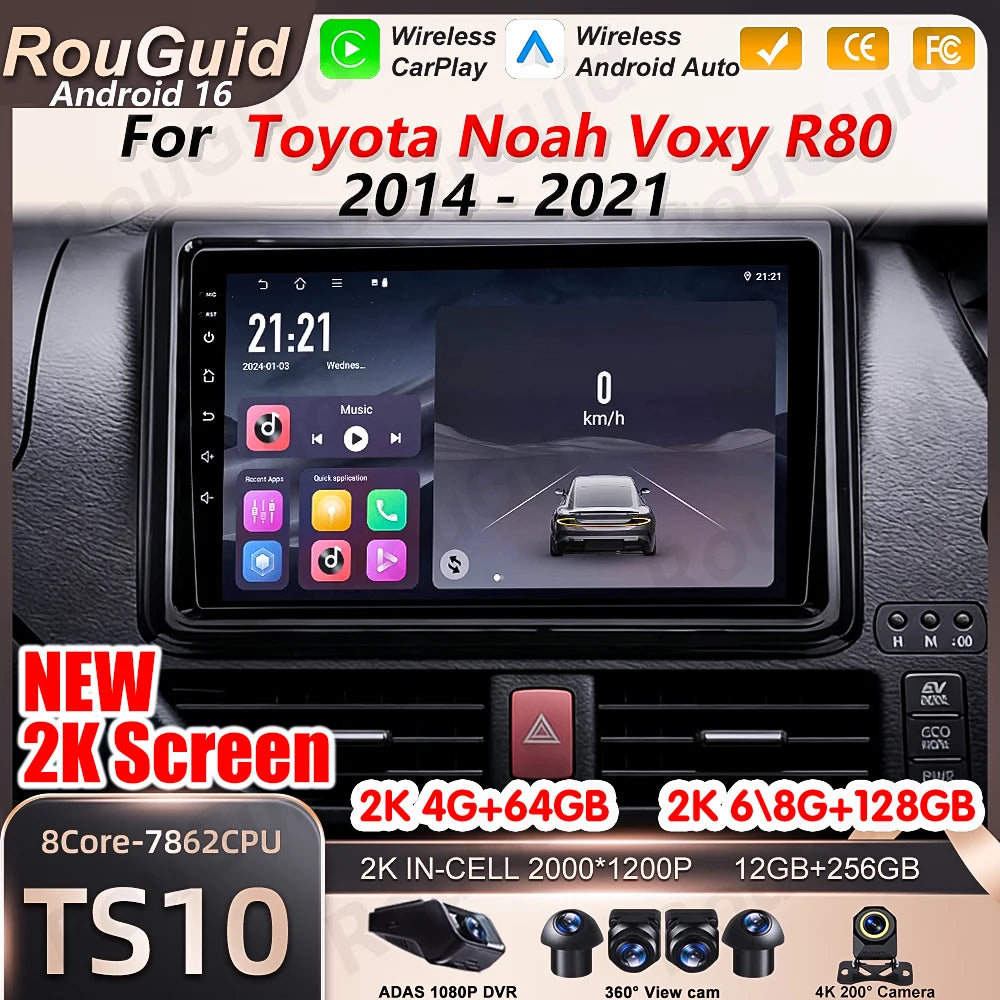 Android 16 Auto Car Radio For Toyota Noah Voxy R80 2014 2015 2016 2017 2018 -2021 Video Mu | AUTOKITSHOP
