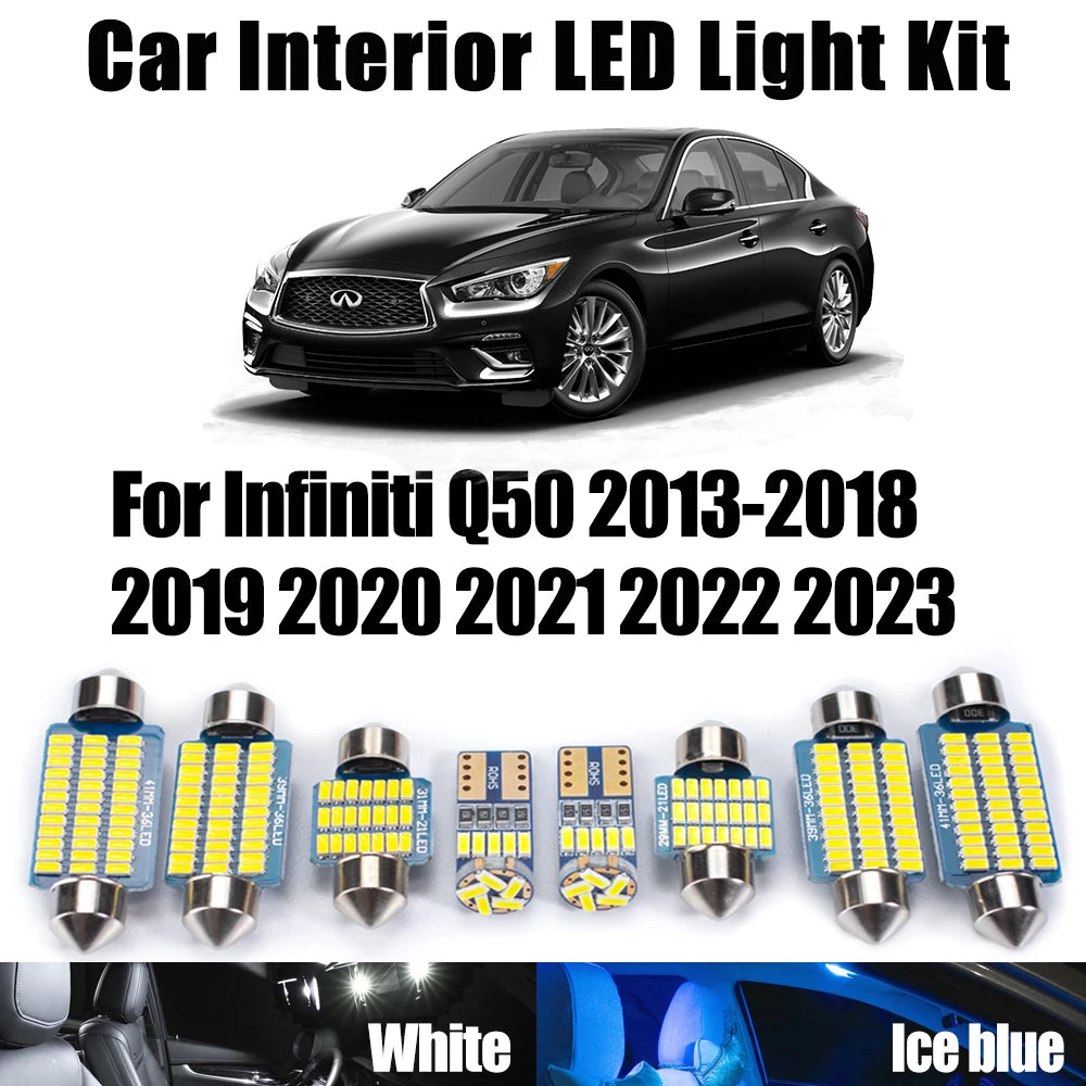 13-Piece LED Interior Light Kit for Infiniti Q50 2013- 2020 - Canbus Dome Map Door Trunk Bulbs | AUTOKITSHOP