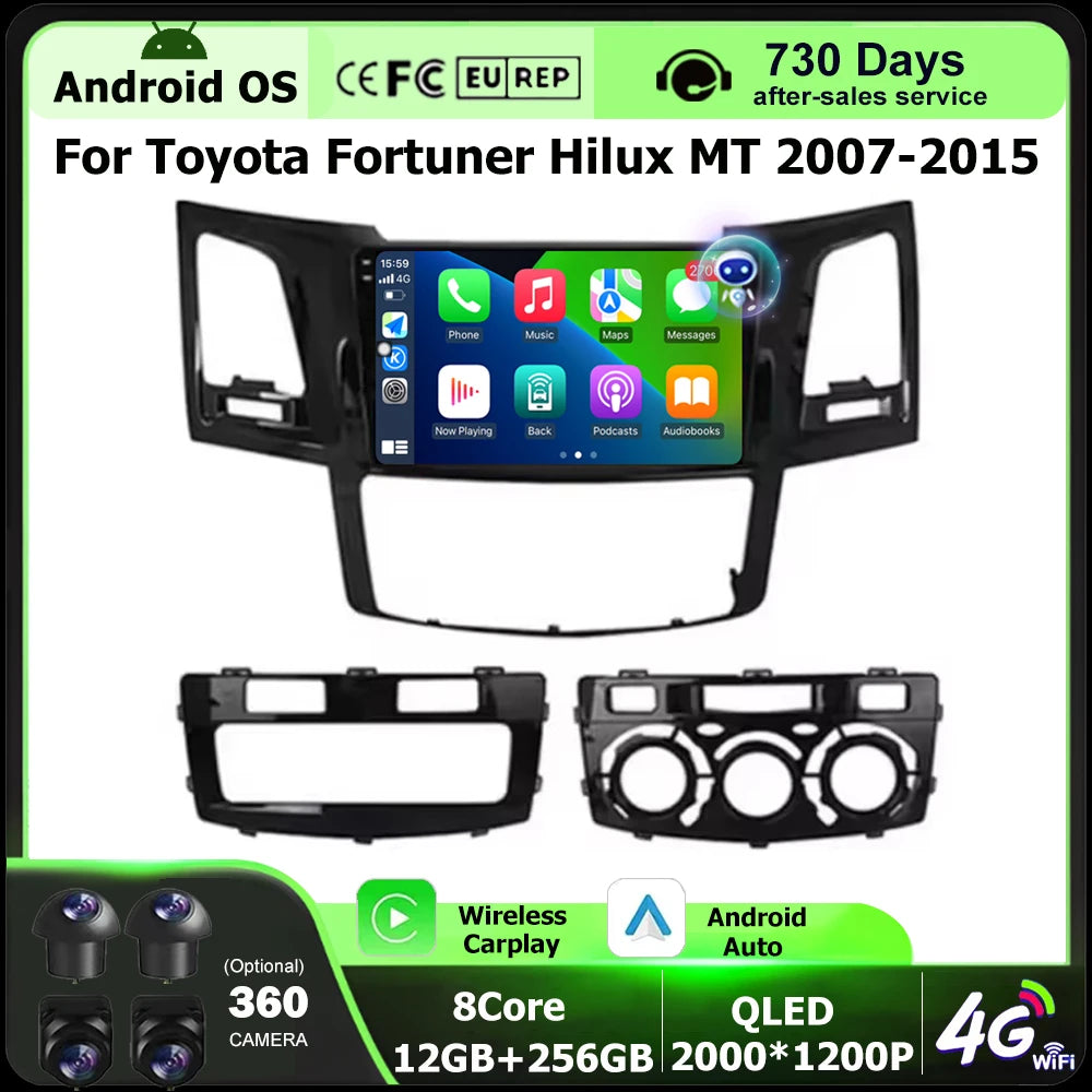 Wireless Carplay For Toyota Fortuner Hilux MT 2007 2008 2012 2014 2015 Android 16 Auto Car