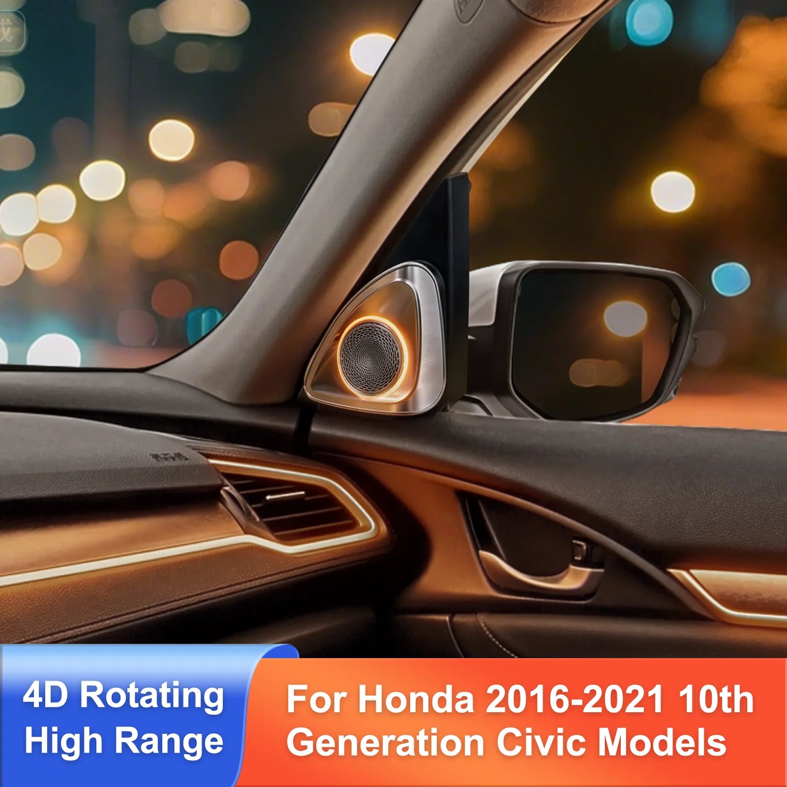 RGB 4D Rotating Tweeter Speaker for Honda Civic 2016-2021 - RGB LED Ambient Speaker Car Interior Light | AUTOKITSHOP
