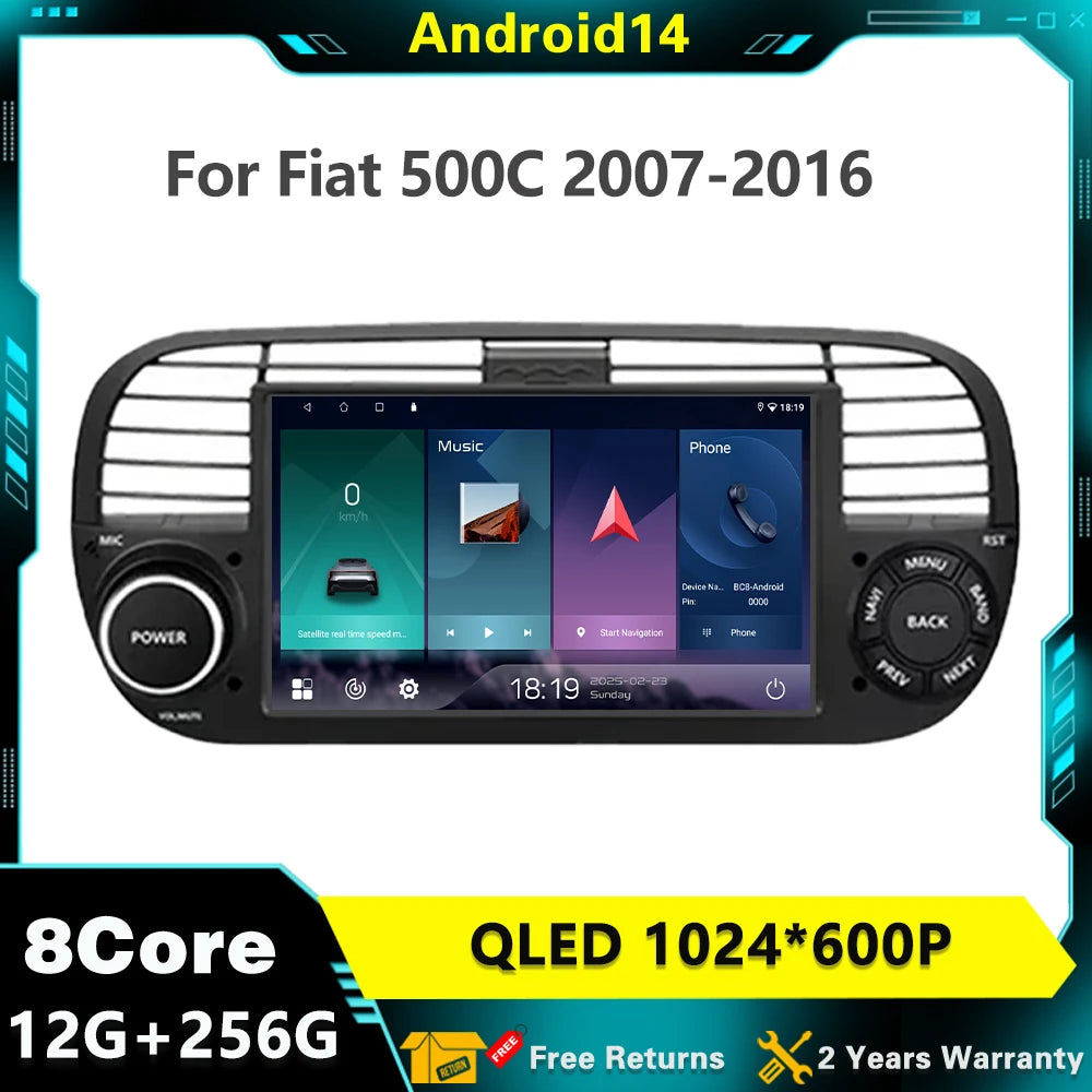 7'' Android 15 Car Radio Stereo For Fiat 500C 595 Abarth 2007-2016 Multimedia Player Wirel