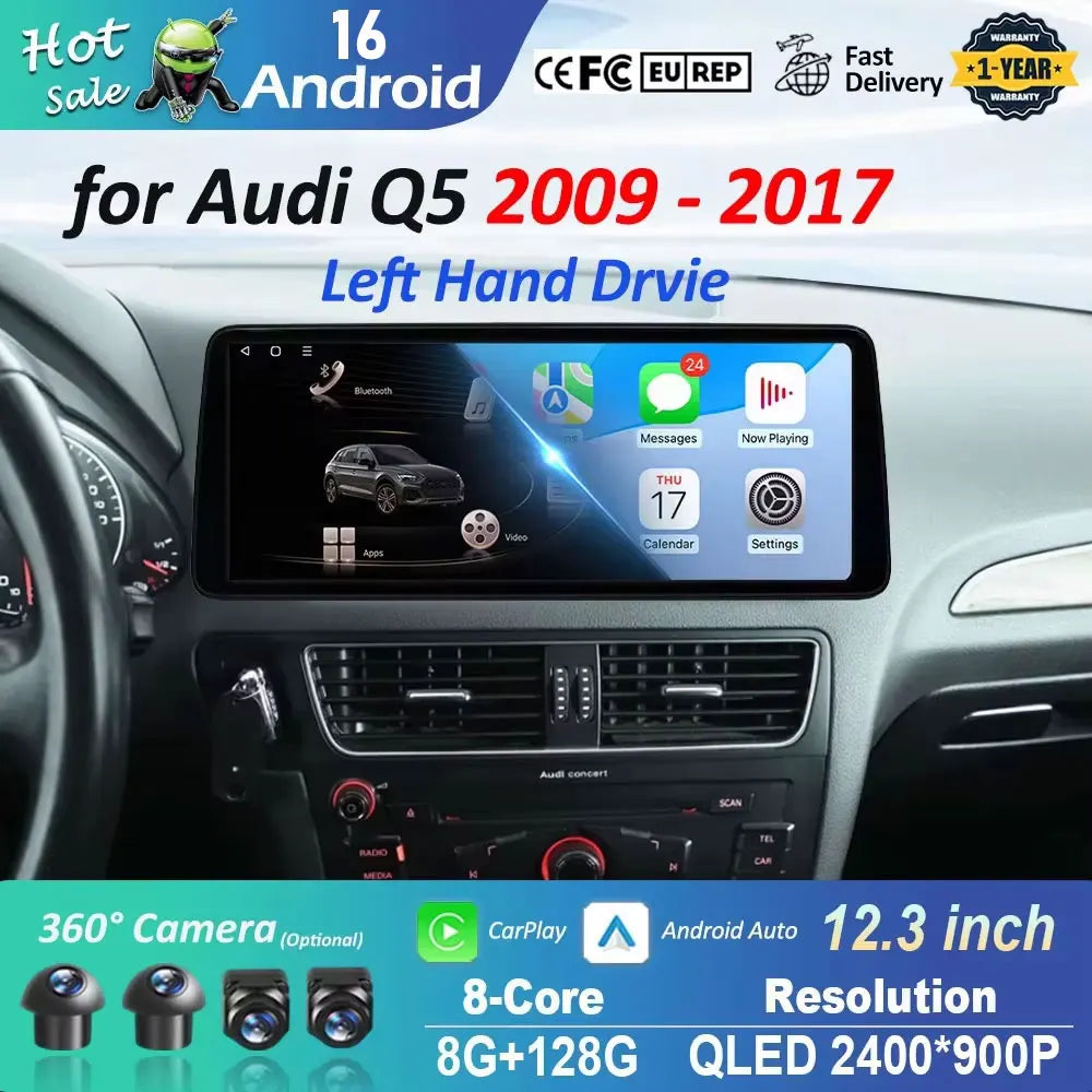 Android 16 Car Radio Multimedia Player Left Hand Drvie for Audi Q5 2009 - 2017 BT 4G DSP S