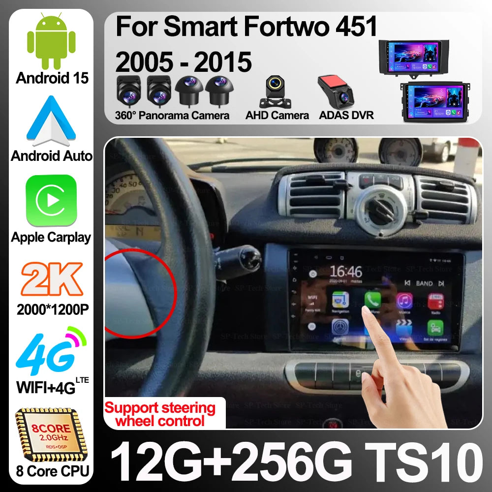Android 16 Auto Radio For Smart Fortwo 451 2005 - 2015 Wireless Carplay 5g Car Multimedia  | AUTOKITSHOP