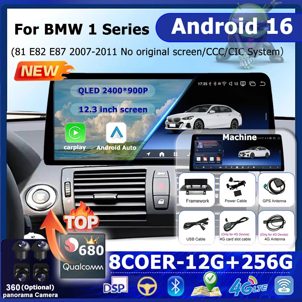 Android 16 DSP Stereo QLED Screen Carplay GPS For 1 Series BMW E81 E82 E87 2007 2008 - 201