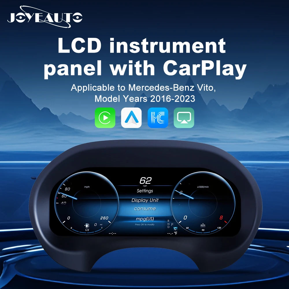 12.3" LCD Digital Instrument Panel Virtual Cluster for 2016-2024 Mercedes Vito Dashboard Odometer Speedometer - CarPlay