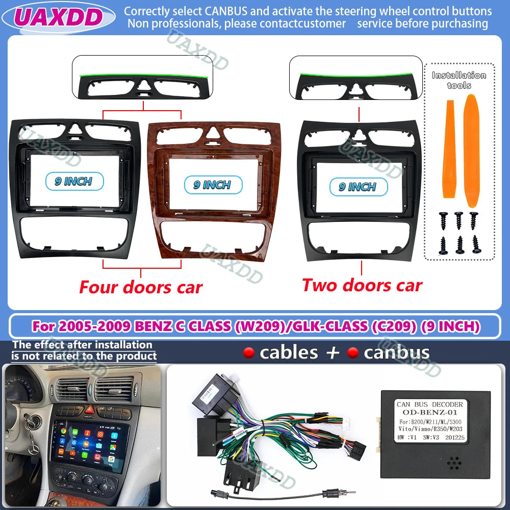 2 Din Car radio Android frame For 2005-2009 BENZ C CLASS W209 W203 GLK-CLASS C209 9INCH fa