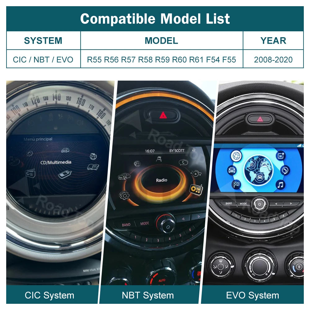 RoadTop Wireless CarPlay Android Auto for Mini R55 R56 R57 R58 R60 R61 F54 F55 F56 Clubman