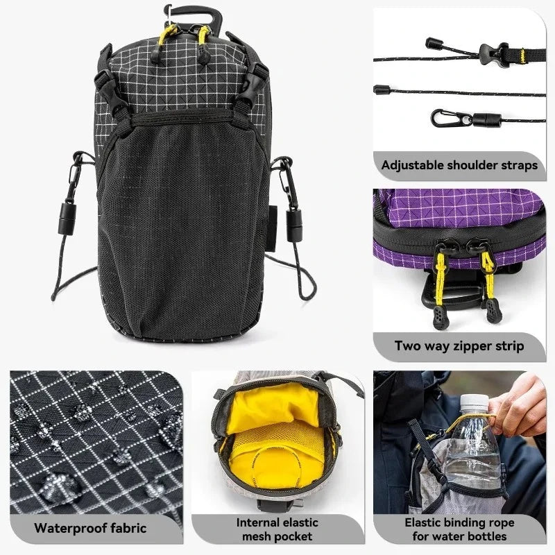 Water Bottle Holder Phone Pocket Outdoor Waterproof Adjustable Strap Nylon Backpack Shoulder Pou - Automotive LED Light