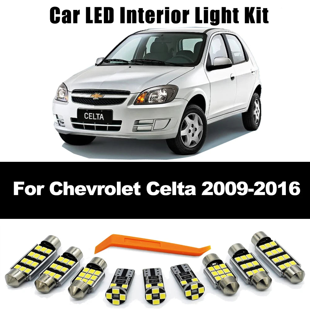ZITWO 9Pcs LED Interior Reading Trunk Light Kit For Chevrolet Chevy Celta 2009 2010 2011 2012 2013 2014 2015 2016 Accessories