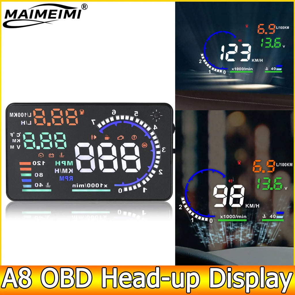 AD Digital Car OBD HUD A8 Head Up Display AUTO HUD OBD Reflect Windshield Screen Projector LED S - Automotive LED Light