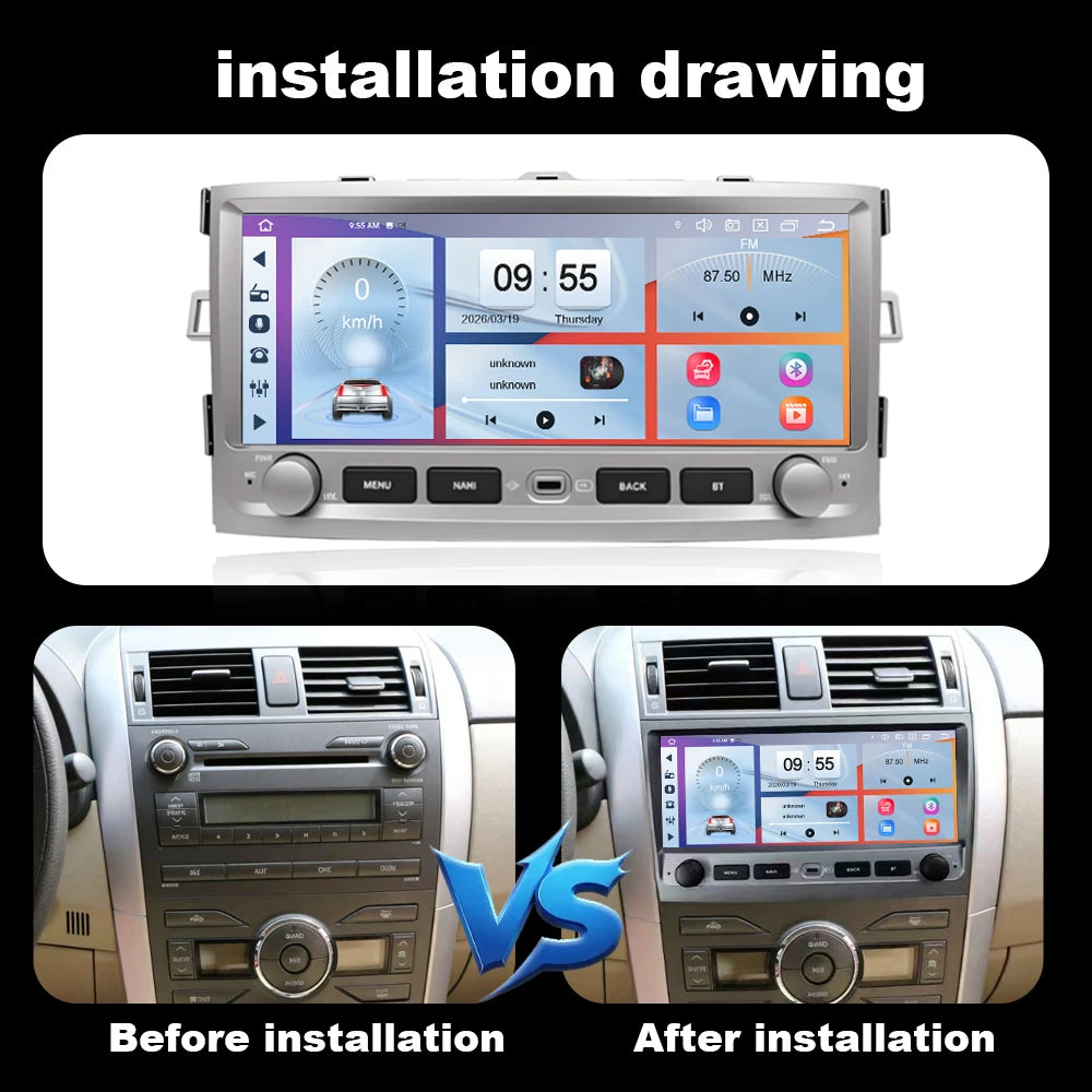 9.3 inch for Toyota Corolla 2007-2013 Car Radio Multimedia Touch display Android Auto Wire