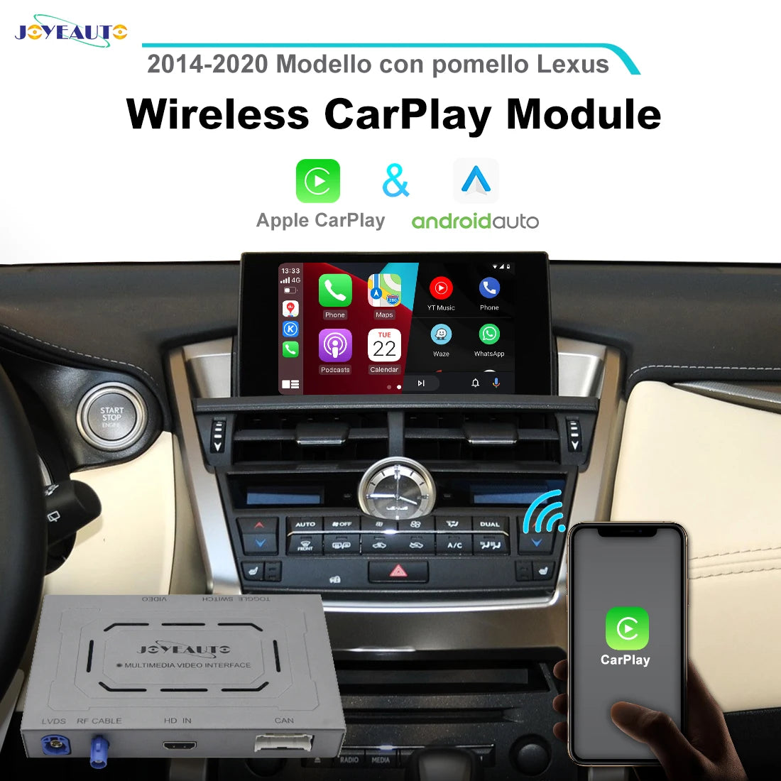 Wireless CarPlay Interface for 2014-2020 Lexus ES/NX/RX/UX with Knob Controls - Android Auto Mirror-Link Box