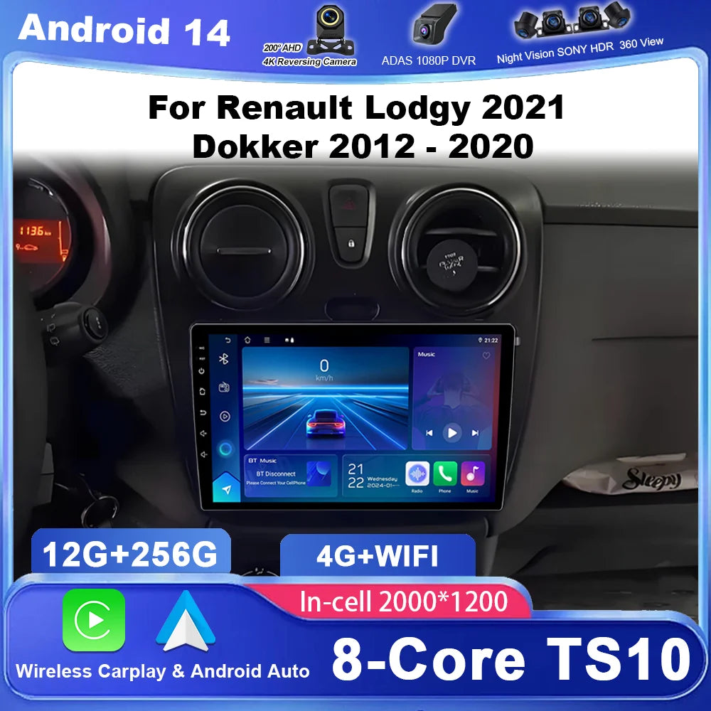 Carplay Android Auto Radio For Renault Lodgy 2021 Dokker 2012 - 2020 Auto Multimidia Playe