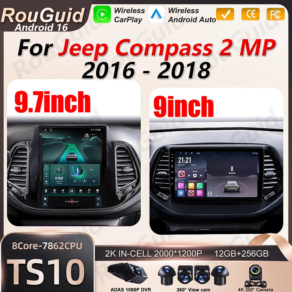 Android 16 Carplay Car Radio For Jeep Compass 2 MP 2016 2017 2018 2019 GPS Stereo 2K Scree | AUTOKITSHOP