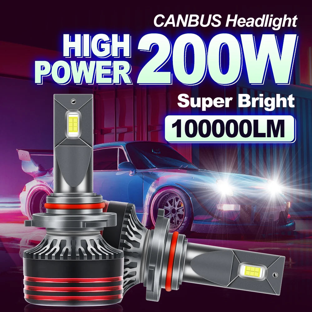 6000K H7 LED Headlights 200W 100000LM Heallamp Super Bright H1 H4 H8 H9 H11 9005 HB3 9006