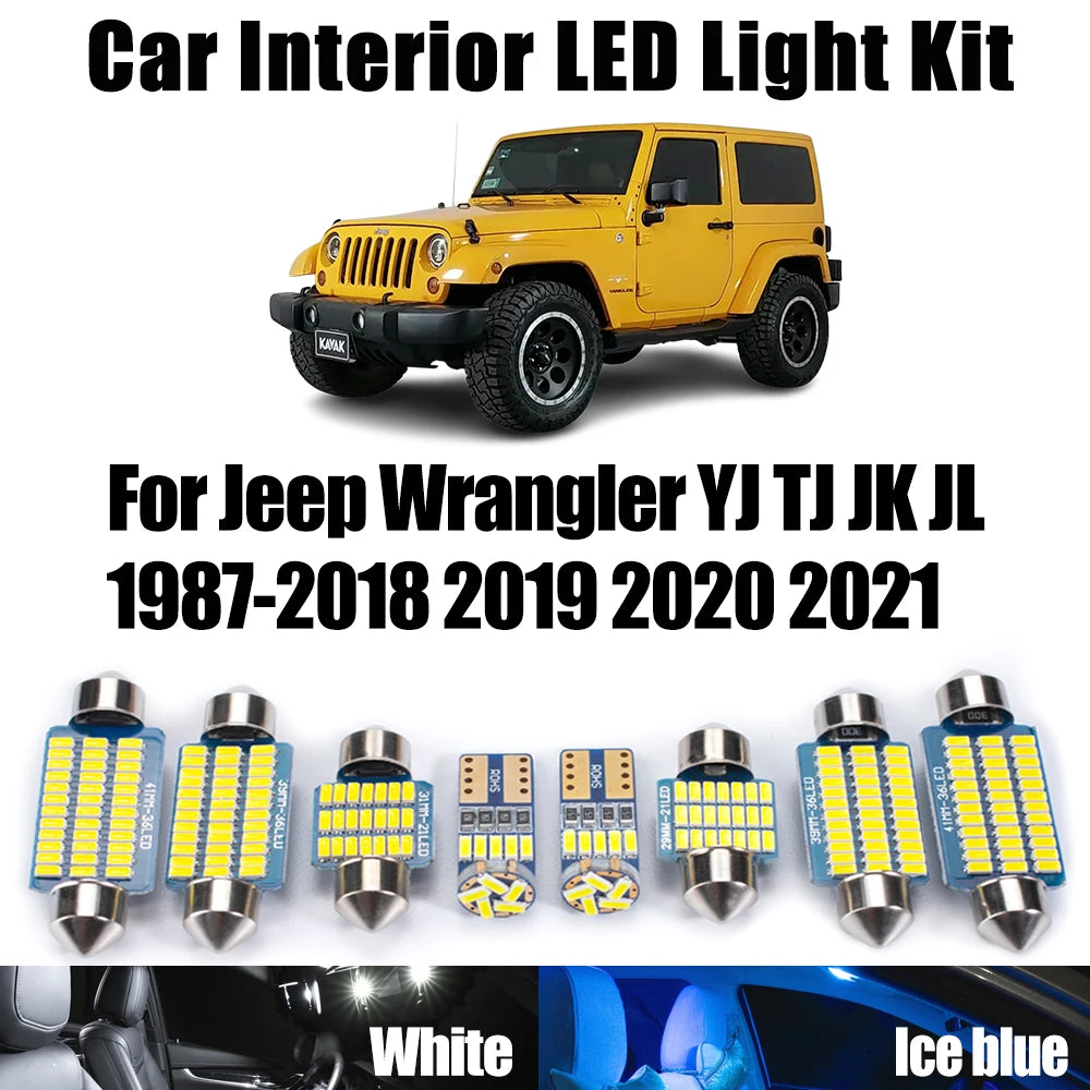 LED Interior Light Kit for Jeep Wrangler YJ TJ JK JL1987- 1987- 2019 - Canbus Dome Map Door Trunk Bulbs | AUTOKITSHOP