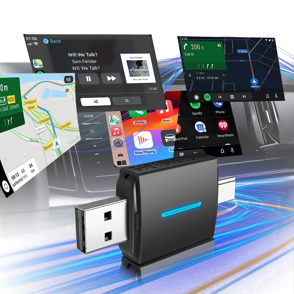2in1 Wireless CarPlay Adapter&Android Auto Mini Box Dual interface Type-C/USB Universal Fo | AUTOKITSHOP