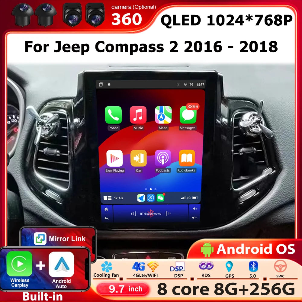 Car Radio Multimedia Video Player GPS Navigation For Jeep Compass 2 2016 2017 2018 Android