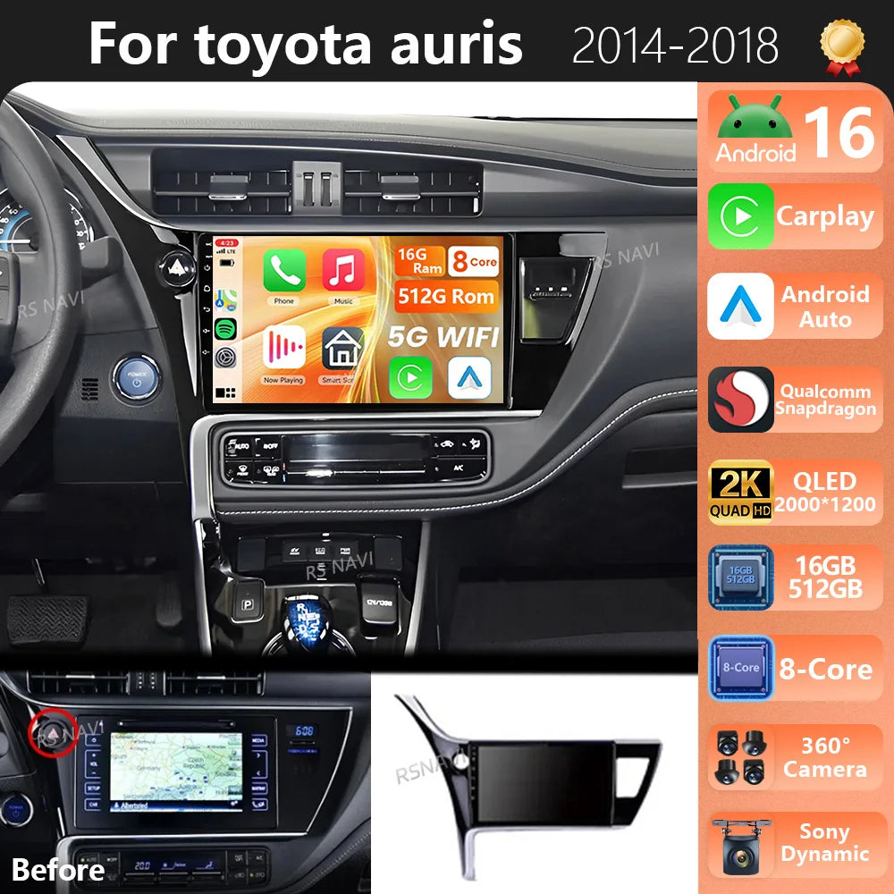 Plug and Play Android 16 For Toyota Corolla 11 Auris LHD 2017 - 2019 2K QLED Android Car R
