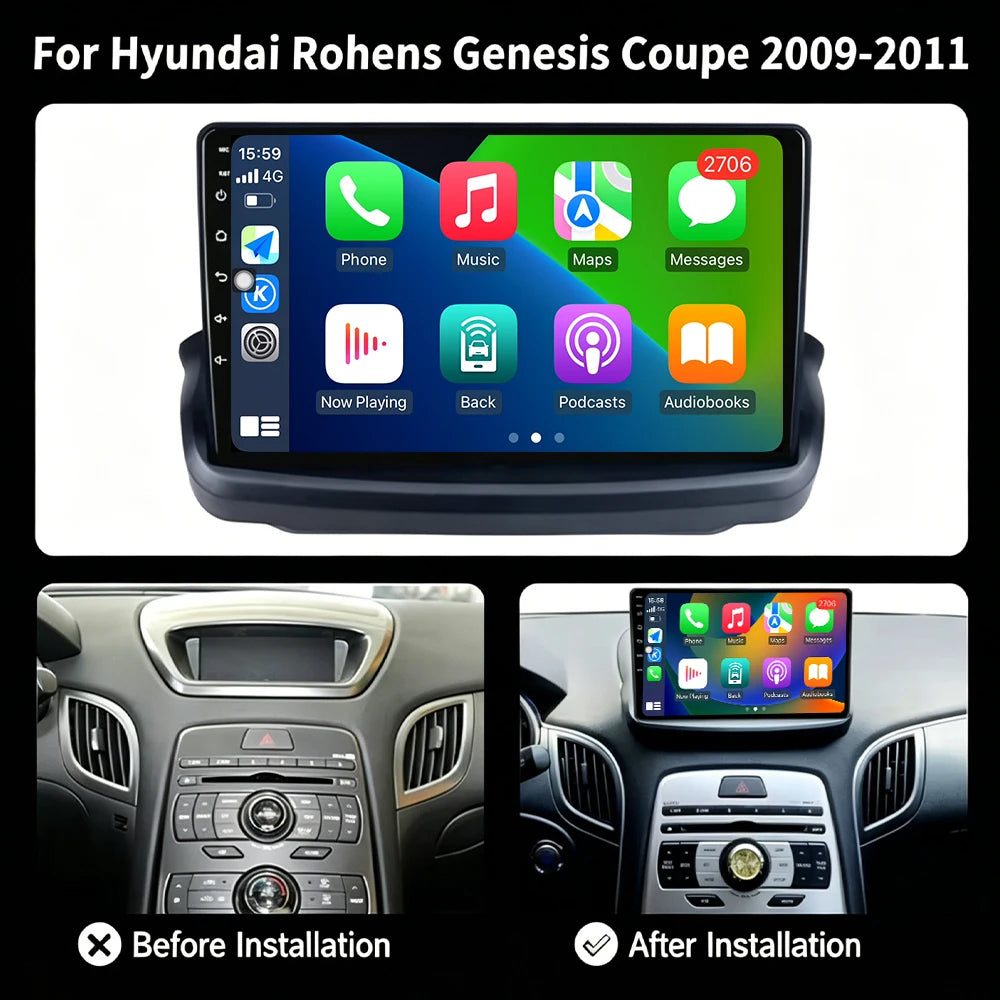 For Hyundai Rohens Coupe Genesis Coupe 2009-2011 Android Auto Navigation GPS Car Multimedi
