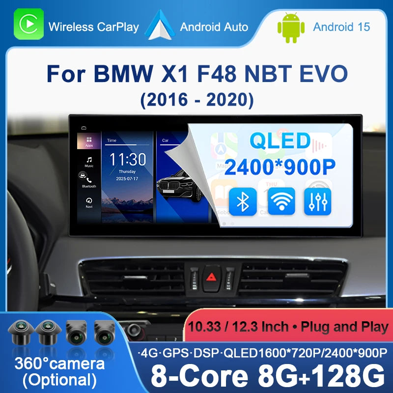 For BMW X1 F48 NBT EVO Car Multimedia Radio Player Android14 GPS Navigation 4G WiFi Auto D