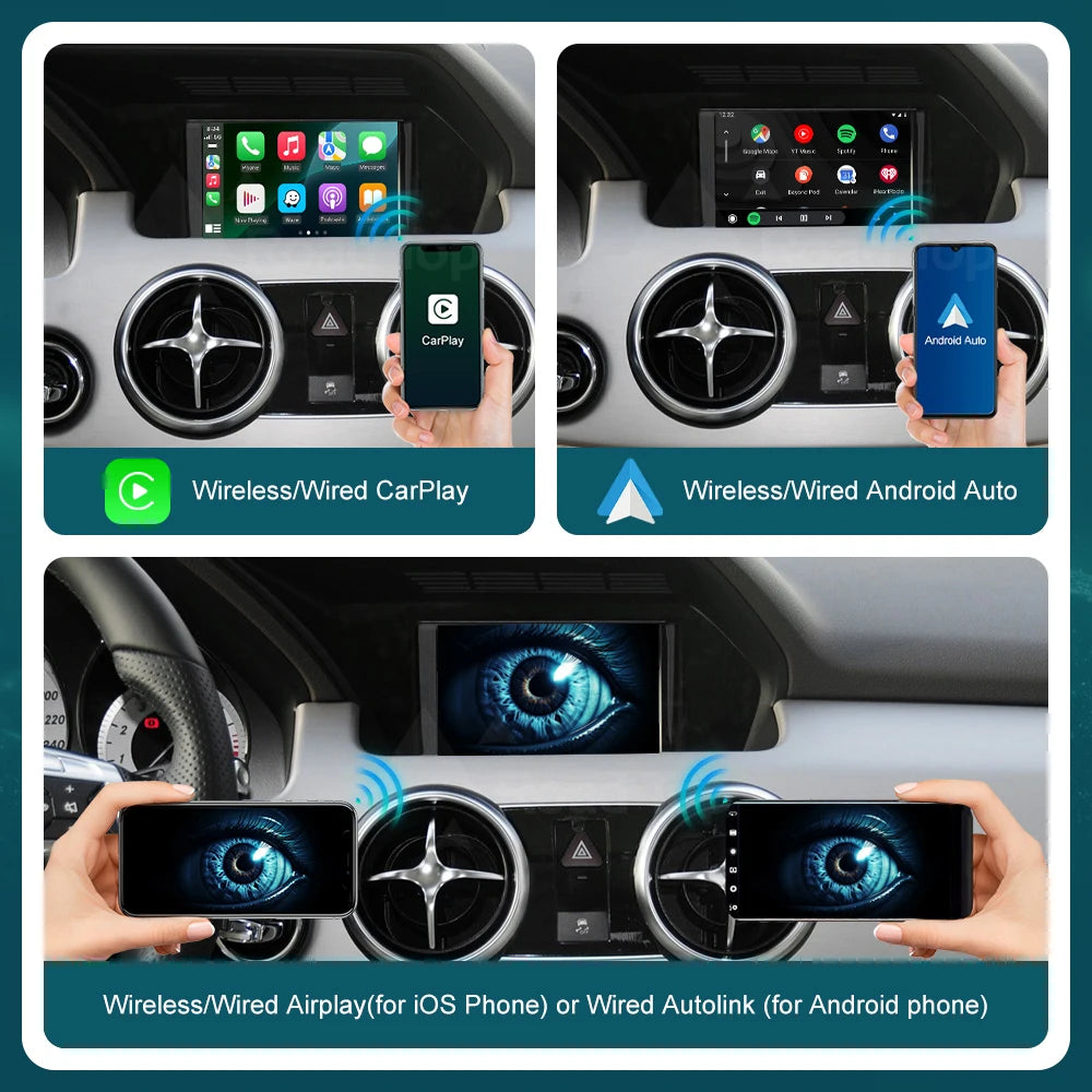 RoadTop Wireless CarPlay for Mercedes Benz GLK X204 2013-2015, with Android Auto Mirror Li