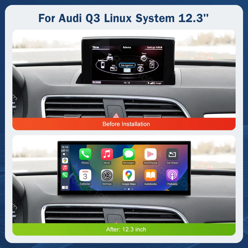 12.3 Inch Touch Screen Multimedia Display for Audi Q3 2013-2018 with Airplay Miracast Wire | AUTOKITSHOP