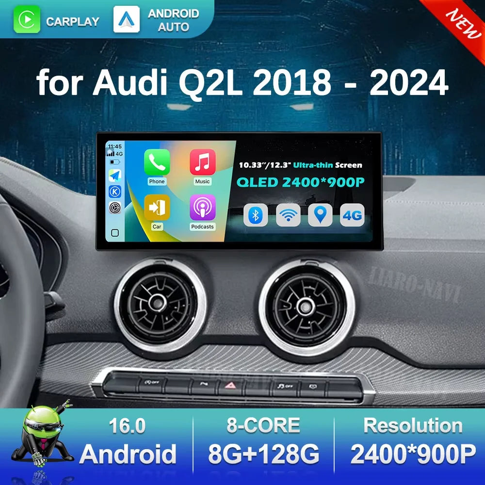 for Audi Q2L 2018 - 2024 Car Radio Video Multimedia Player Android 16 GPS Navigation 4G Ca