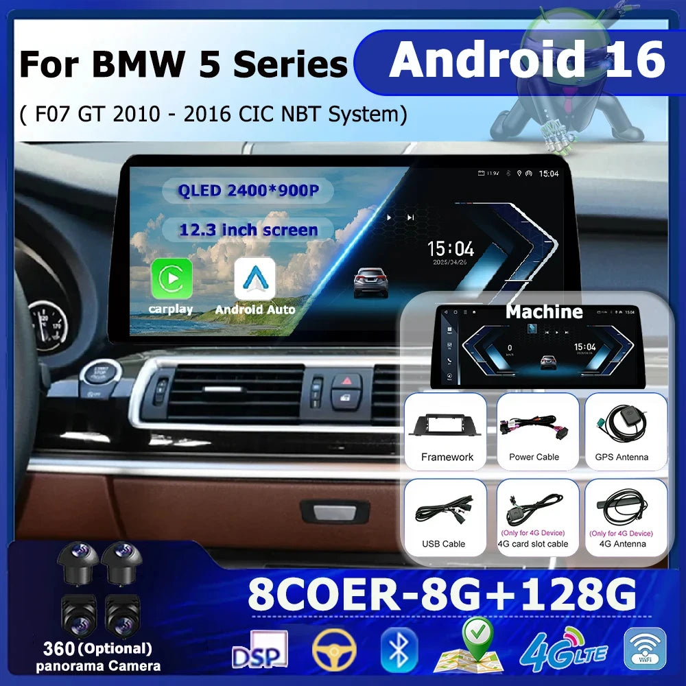 Car Radio Audio Multimedia Player Android 16 BT 4G GPS DSP Stereo For BMW 5 Series F07 GT