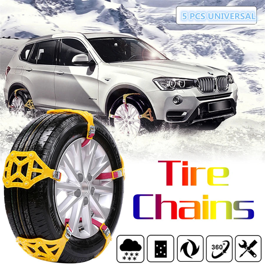 5pcs/set Universal Car Tire Snow Chains Beef Tendon Manganese Steel Nails Thickened Emerge
