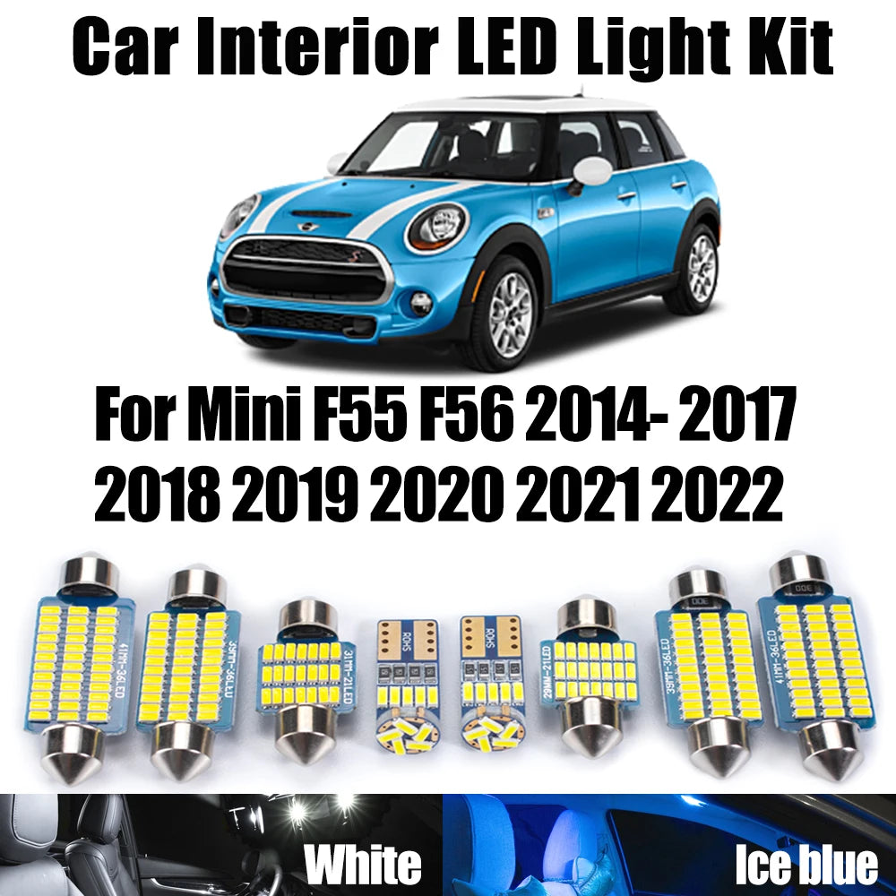 10-Piece LED Interior Light Kit for Mini F55 F56 2014-2019 - Canbus Error-Free Interior Bulbs
