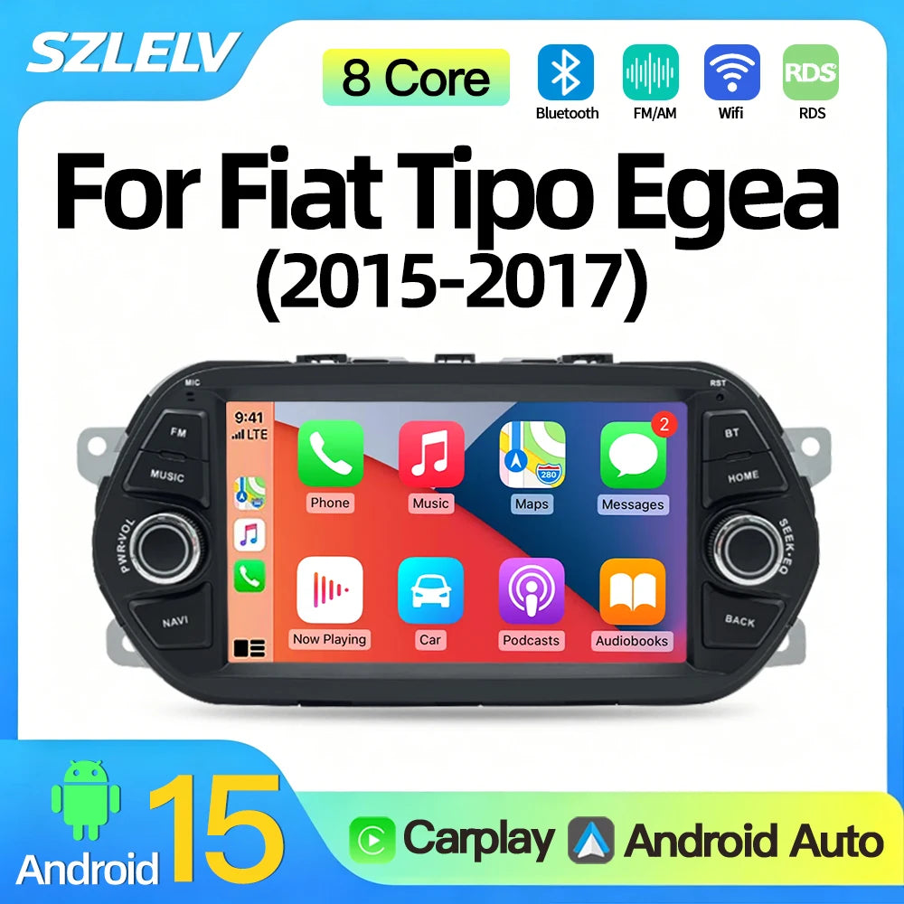 SZLELV Android 15 Auto For FIAT TIPO EGEA 2015-2017 Car Multimedia Video Player GPS Naviga