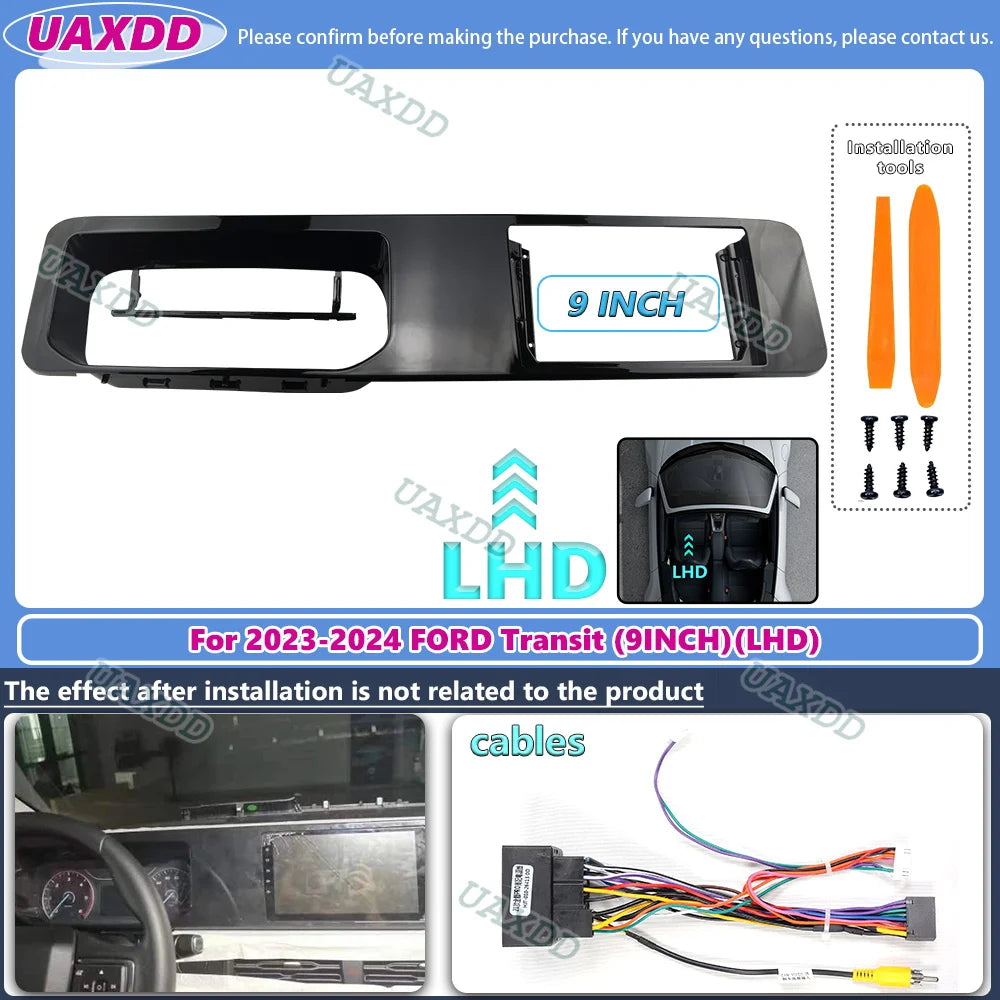 For 2023-2024 FORD Transit 9INCH 2Din Car radio Android frame Kit panel Center fascia cabl