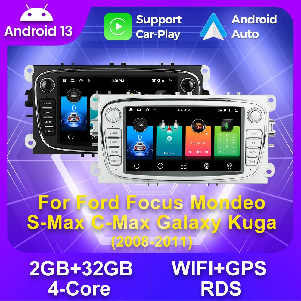 7Inch Android 15 Car Radio CarPlay Auto Multimedia GPS RDS For Ford Focus Mondeo S-Max C-M