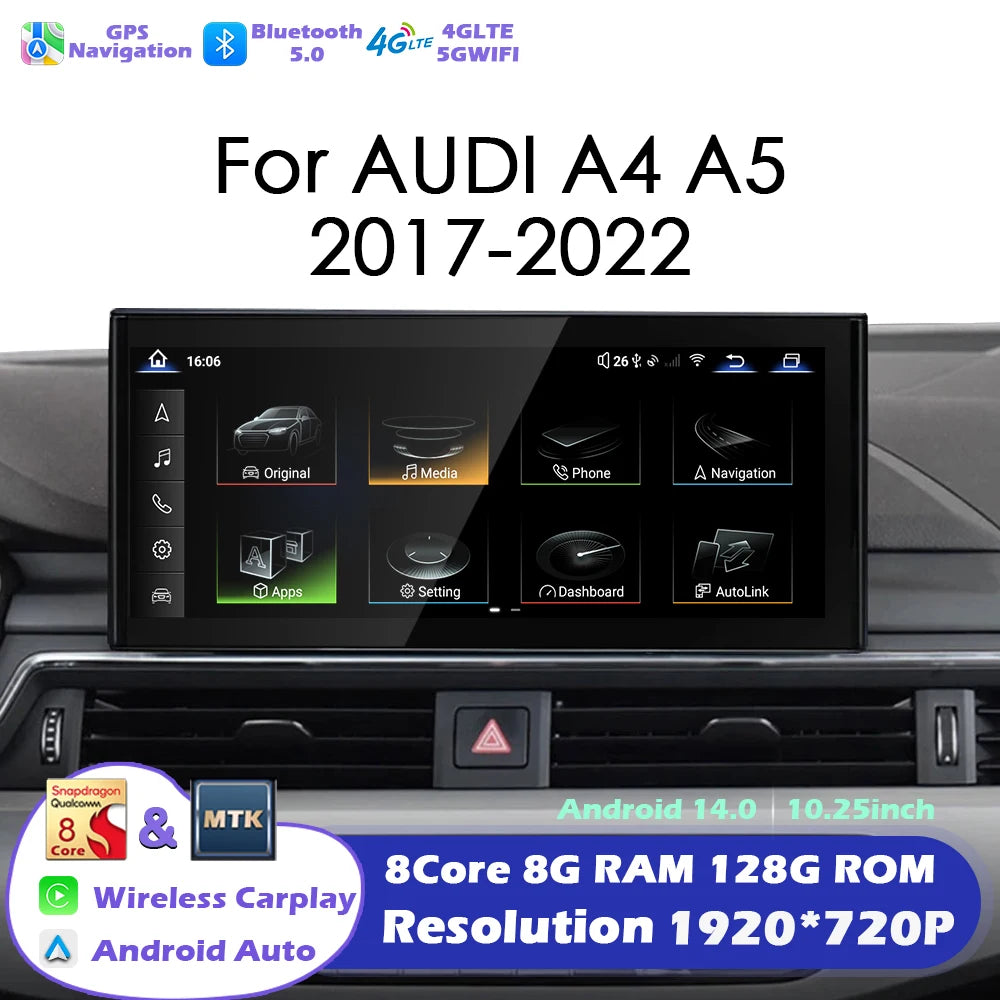 Android 14 Radio For 10.25 Audi A4 A5 2017 - 2022 Car Multimedia Player Navigation GPS Ste