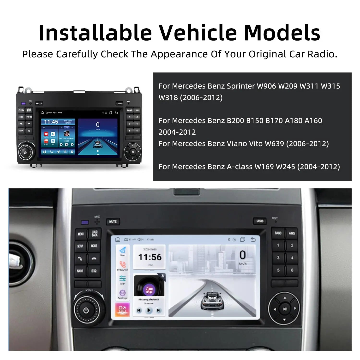 For Mercedes Benz B200 B250 B170 A180 A160 (2004-2012) Multimedia Audio Car Player with Na