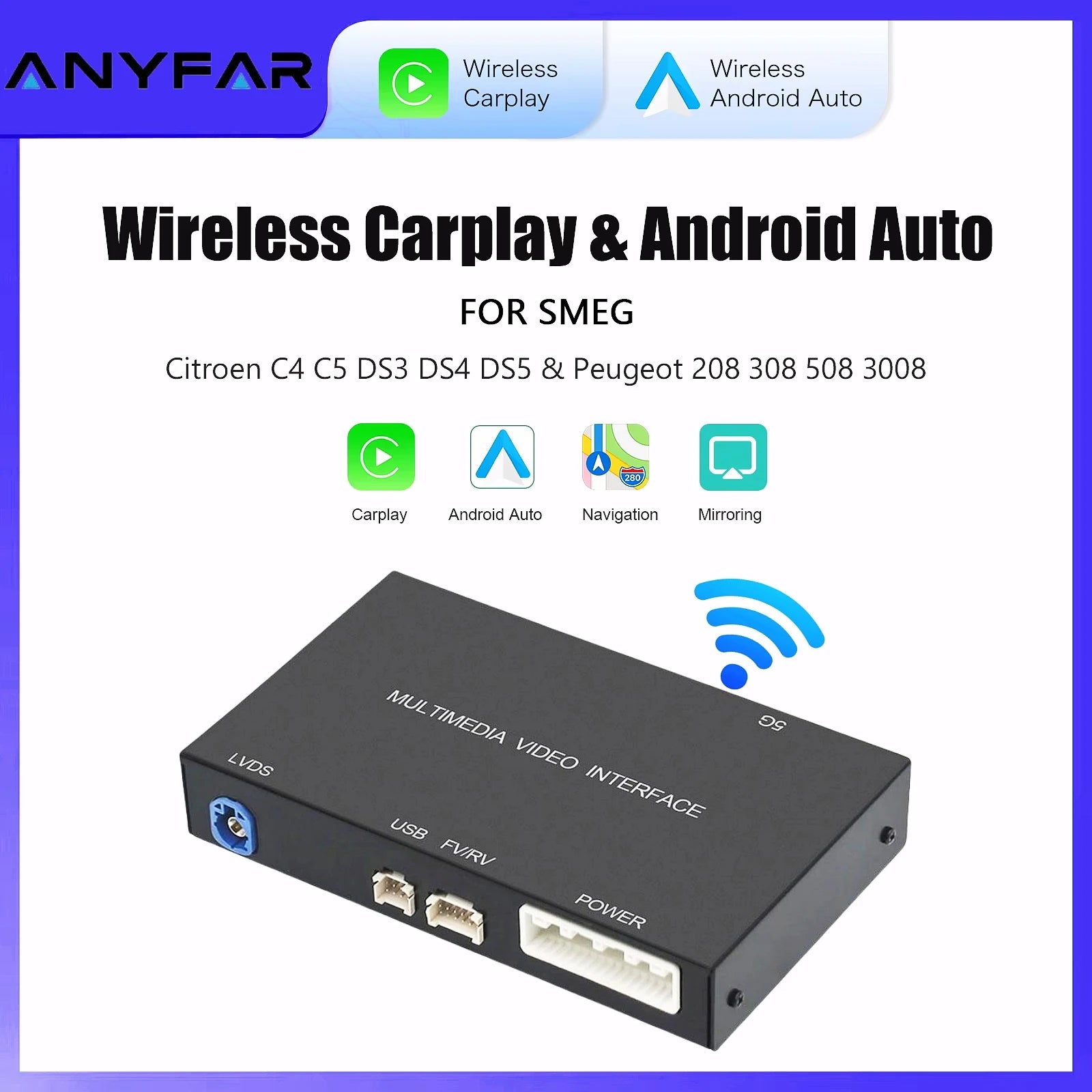 ANYFAR Wireless Carplay Android Auto Module For Peugeot 208 308 508 3008 Citroen C4 DS3 DS | AUTOKITSHOP