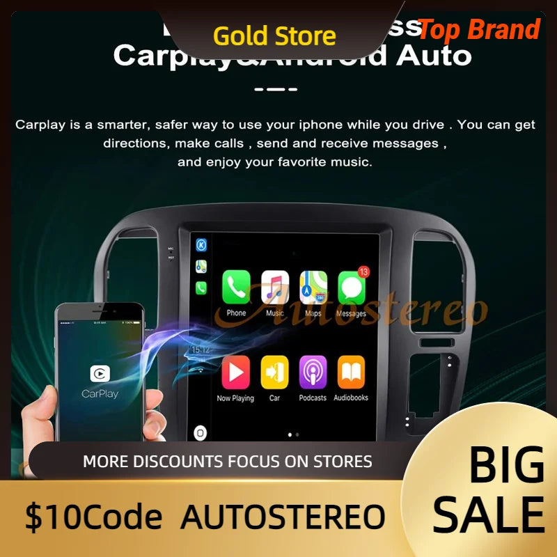 Carplay For Toyota Land Cruiser LC100 For Lexus LX470 1992-2002 Tesla Style Android 13 Car