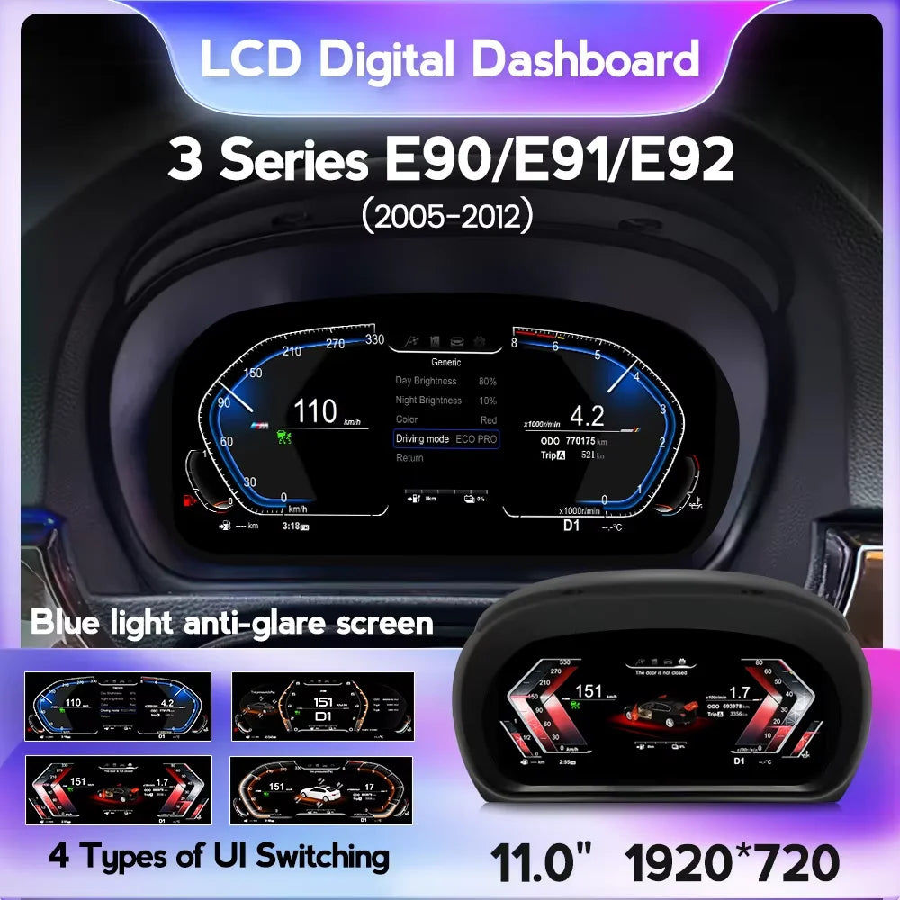 For BMW 3 Series E90 E91 E92 E93 2005-2012 Car LCD Digital Cluster Virtual Cockpit Speed M