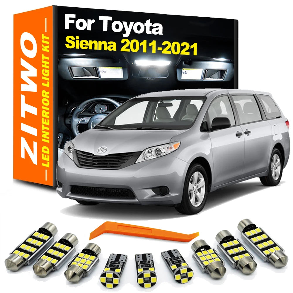 ZITWO 18Pcs LED Bulb Interior Indoor Light Kit For Toyota Sienna 2011 2012 2013 - 2017 2018 2019 2020 2021 Sunvisor Lamp Parts