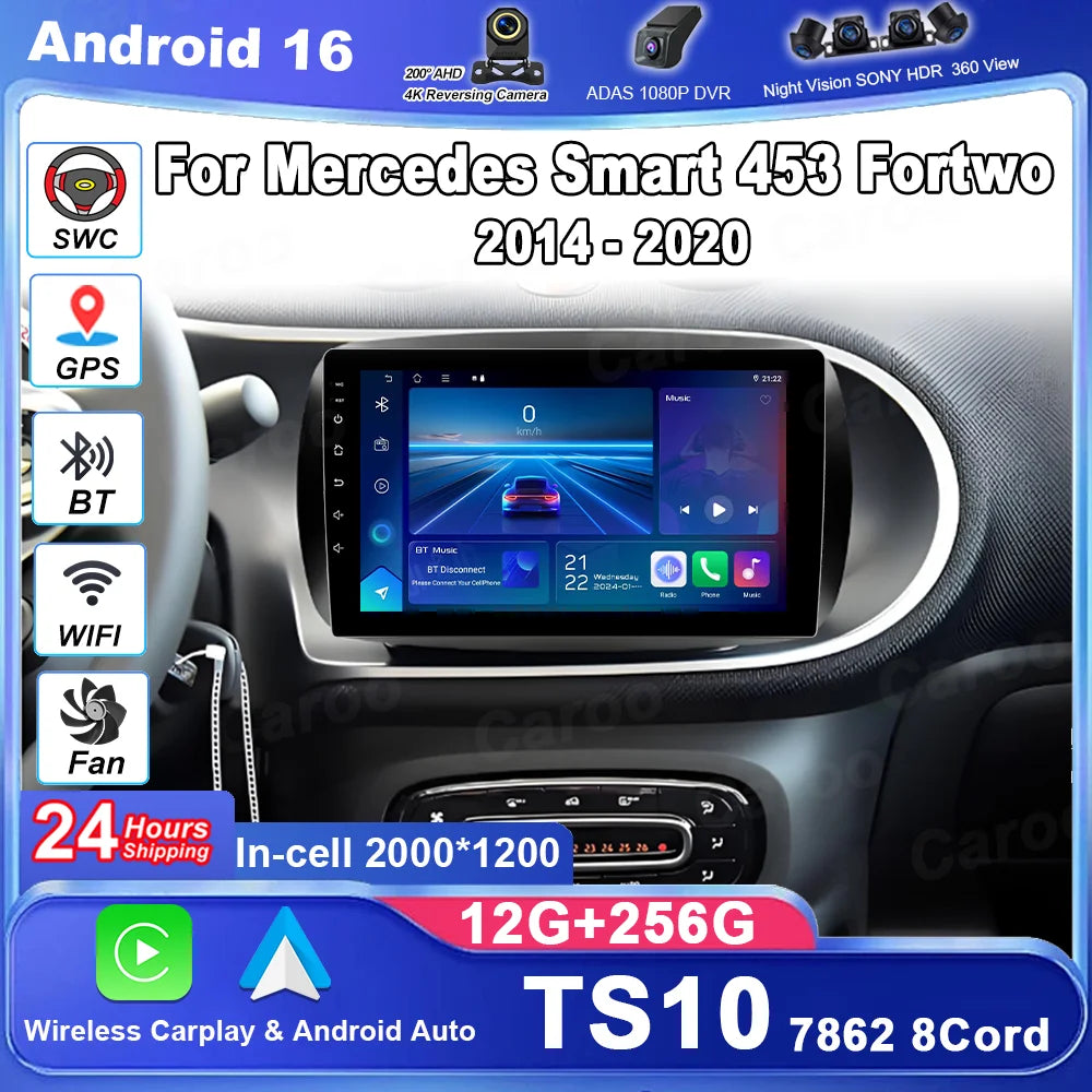 Android 16 Wireless Carplay Auto For Mercedes Smart 453 Fortwo 2014 2015 2016 2017 2018 20