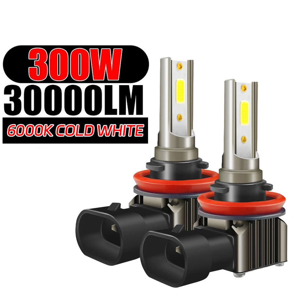 300W H7 H11 LED Car Headlights Bulbs 30000LM 9005 HB3 9006 HB4 9012 Turbo Auto Headlamps 6000K White Fog Lights 12V Front Lamps