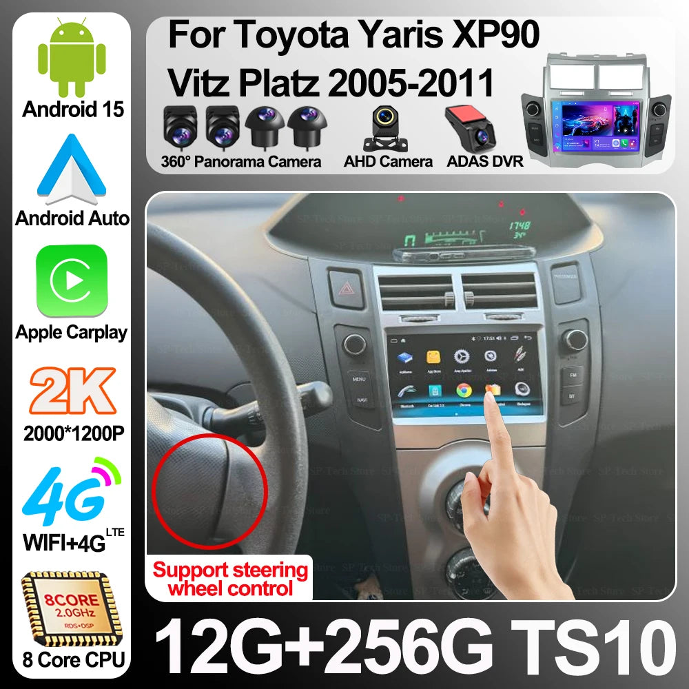 Android 16 Car Radio For Toyota Yaris Xp90 Vitz Platz 2005-2011 Car Radio Wireless Carplay | AUTOKITSHOP