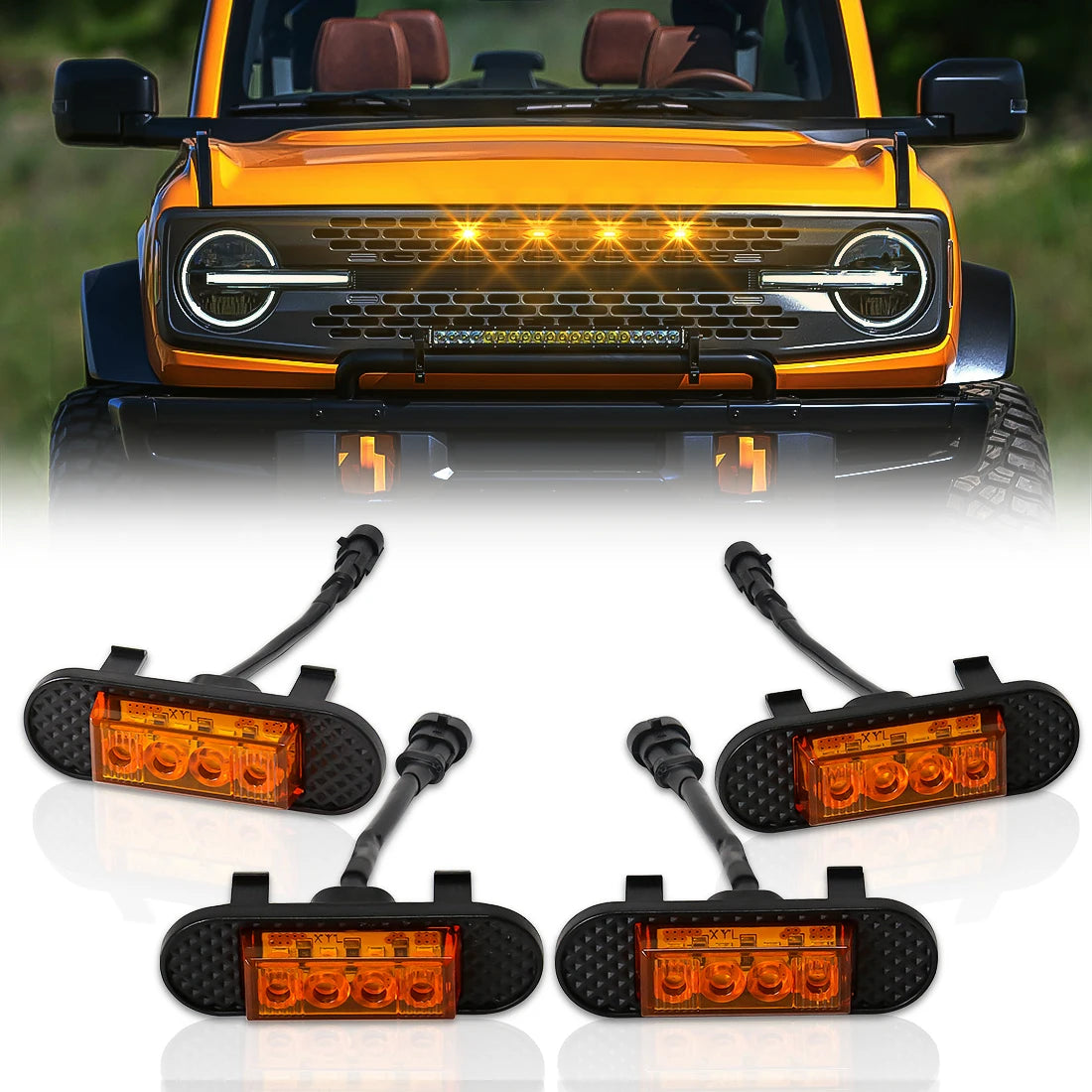 Grill Car LED Light For Ford Bronco BadLands 2021 2022 2023 Front Grille Lights Amber Warn | AUTOKITSHOP