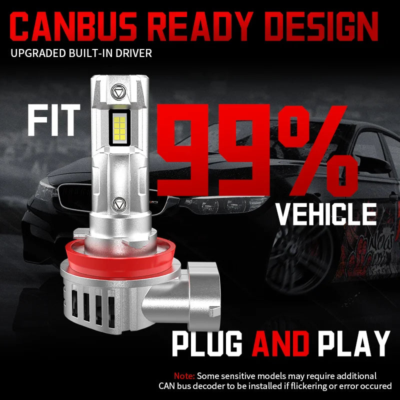 H11 Car LED Fog Light Bulb Auto Headlight 100W H8 H9 12V Car Bulbs Super Bright Turbo Lamp