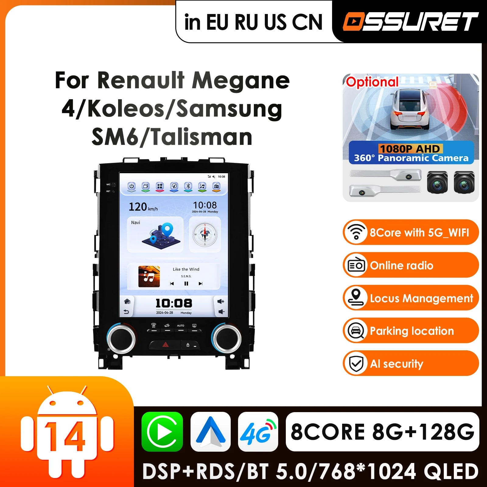 9.7" CarPlay Android 14 Car Radio GPS for Renault Koleos Megane 4 Samsung SM6 Talisman 2017-2019 - Multimedia Video Play