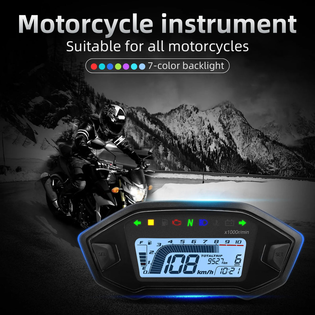 AD Motorcycle Instrument + Sensor Tachometer 10000 RPM Meter Dashboard Odometer KMH Speedometer  - Automotive LED Light