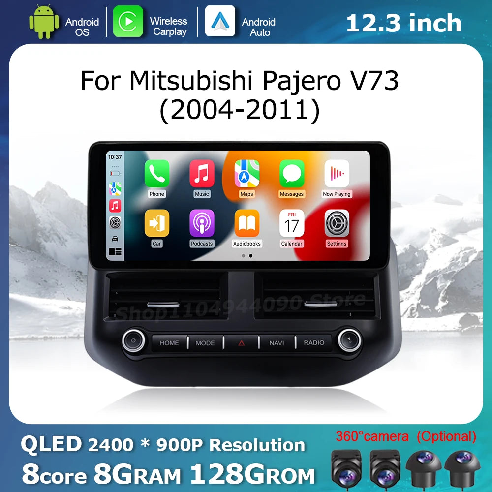 QLED 2400 * 900P Display Screen for Mitsubishi Pajero V73 2004-2011 Android OS Car Multime