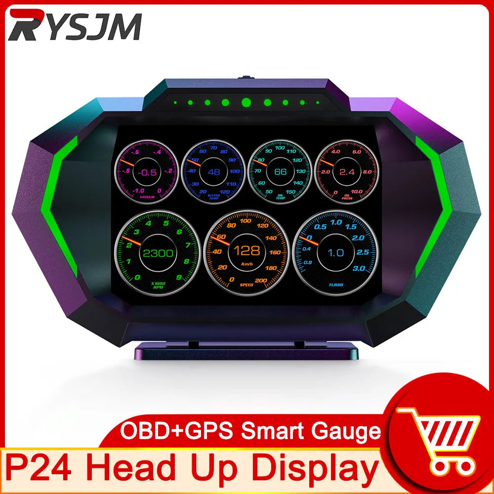 AD Digital Car LCD HUD GPS OBD2 Head Up Display Slope Meter Speed Alarm KM/H MPH Speedometer Tac - Automotive LED Light